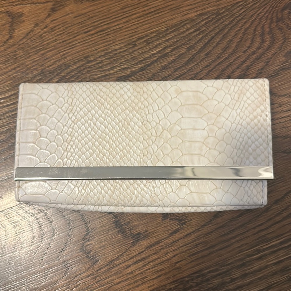 Ivory snakeskin with silver full size wallet